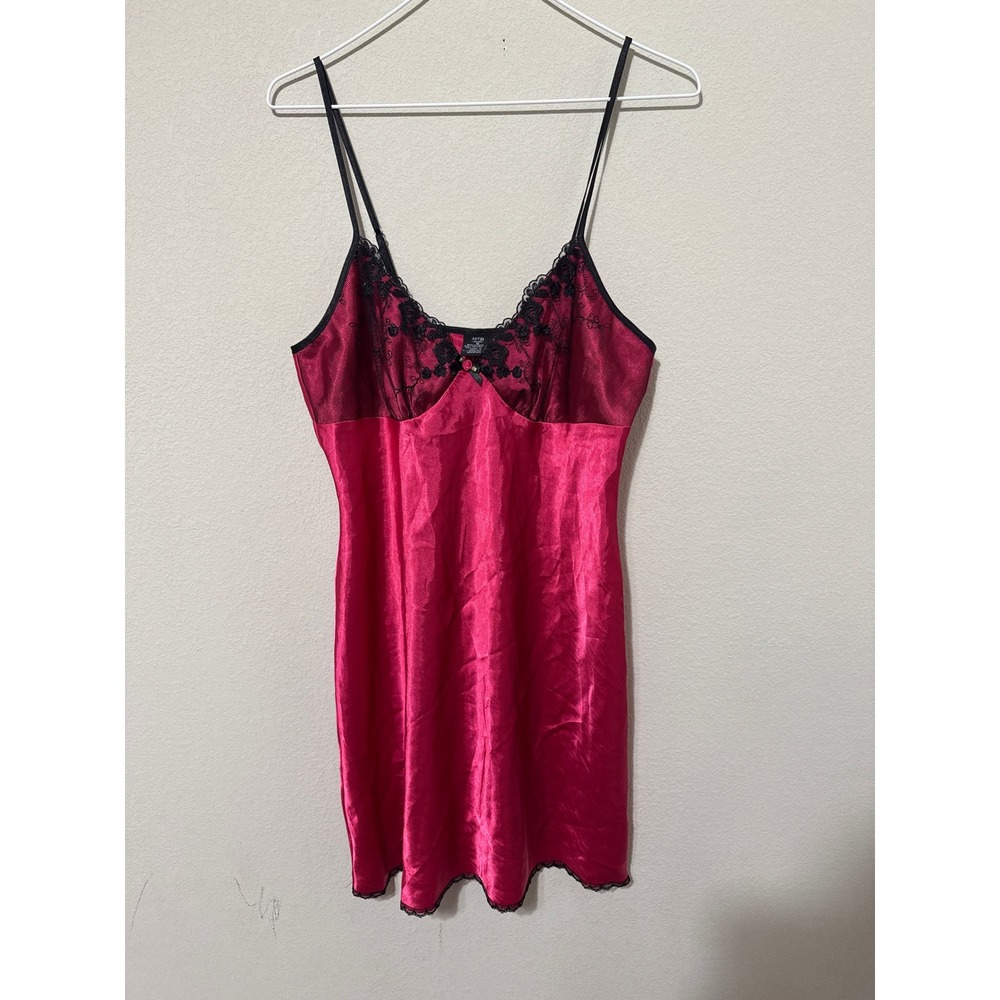 Apt. 9 Satin Lace Trim Chemise Women Size M Pink Black Sleepwear Nightgown
